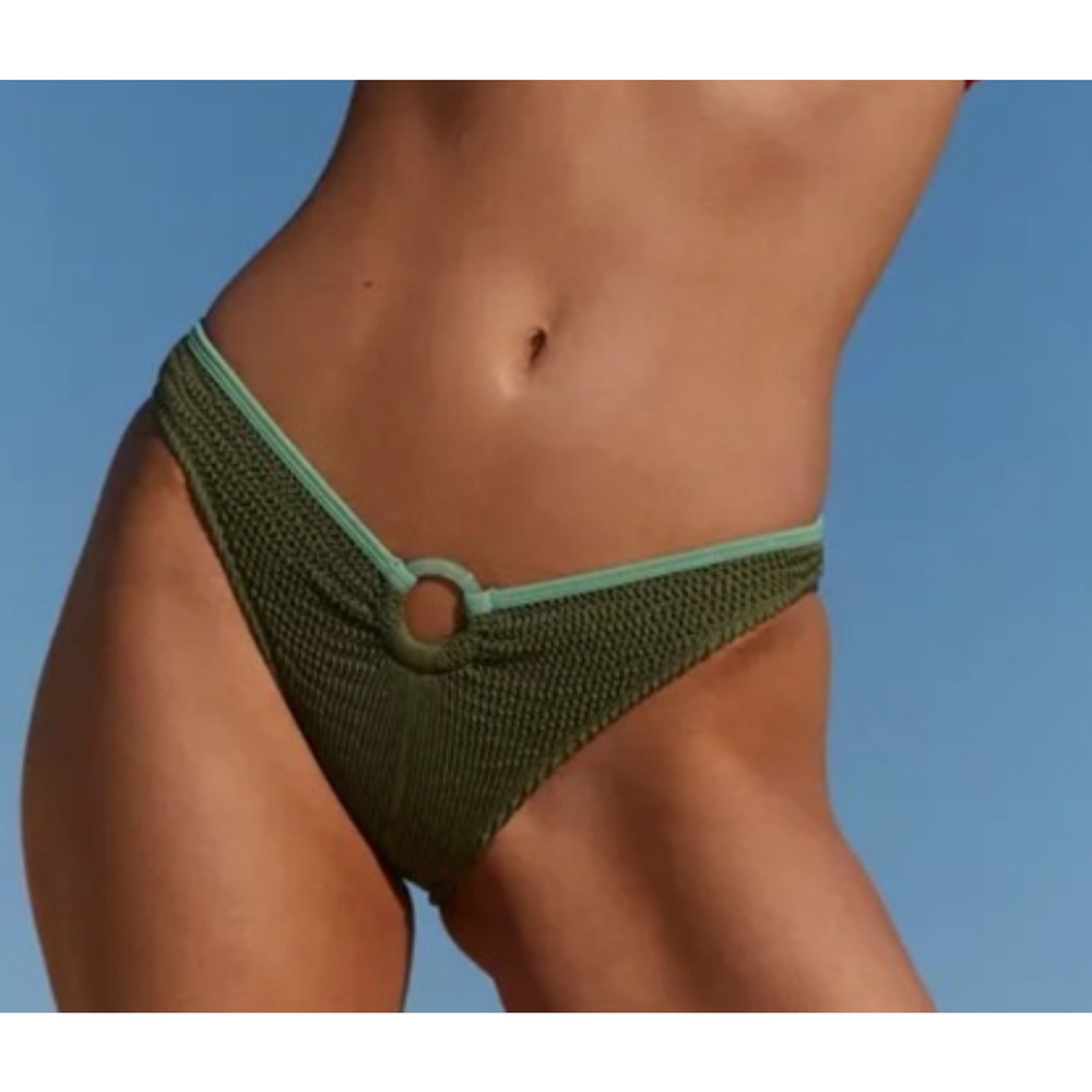 NEW CLEONIE FREE PEOPLE GREEN ORHEUS CRINKLE COLORBLOCK BIKINI BOTTOMS ONE SIZE